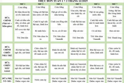 TRƯỜNG MN HÙNG VƯƠNG CÔNG KHAI THỰC ĐƠN MÙA ĐÔNG (tháng 12/2025)